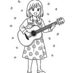Page à colorier d&rsquo;un personnage de manga, influenceur jouant de la guitare