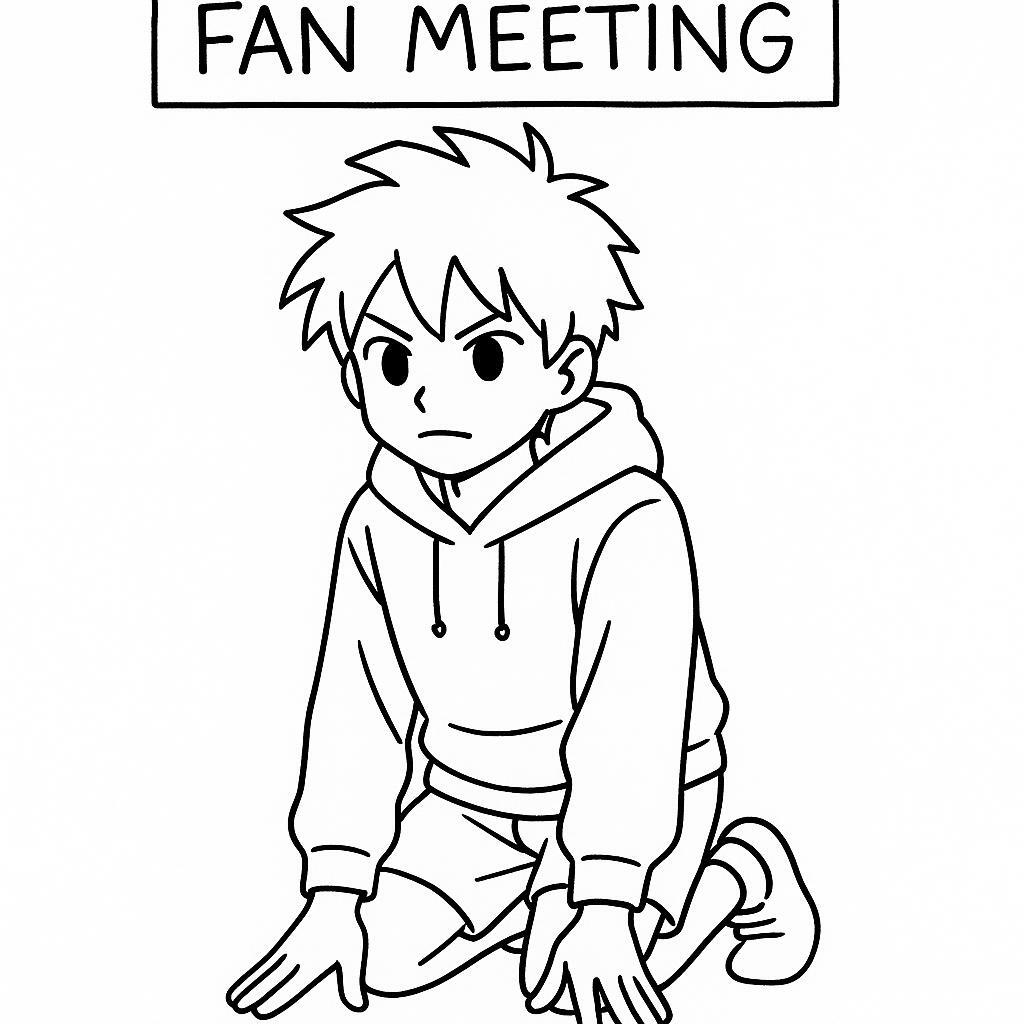 Coloring page of a manga character, leader kneeling dramatically