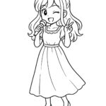 Page à colorier d&rsquo;un personnage de manga, chanteuse faisant un clin d&rsquo;œil espiègle