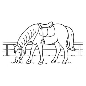 Coloring page of a pony, gentle mare grazing peacefully