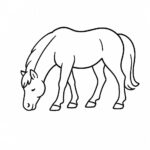 Page à colorier d’un poney, sauteur d’obstacles broutant paisiblement