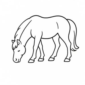 Coloring page of a pony, show jumper grazing peacefully