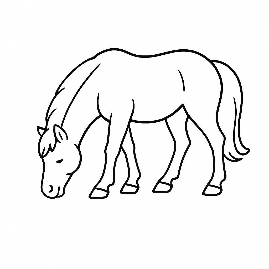 Coloring page of a pony, show jumper grazing peacefully
