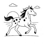 Page à colorier d&rsquo;un cheval de course, destrier royal courant au coucher du soleil