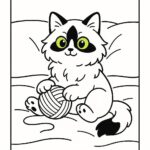 Page à colorier d&rsquo;un chat Ragdoll, chat curieux jouant avec de la laine