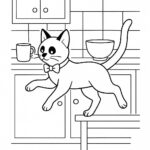 Page à colorier d&rsquo;un chat siamois, dormeur paresseux sautant sur une étagère