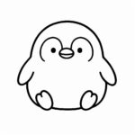 Page de coloriage d&rsquo;un animal smoosh squishy, pingouin rond assis joyeusement