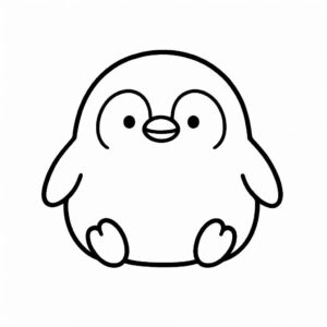 Coloring page of a smoosh squishy animal, round penguin sitting happily