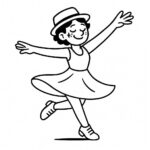 Page à colorier d&rsquo;une danseuse de rue, interprète de jazz tournant gracieusement