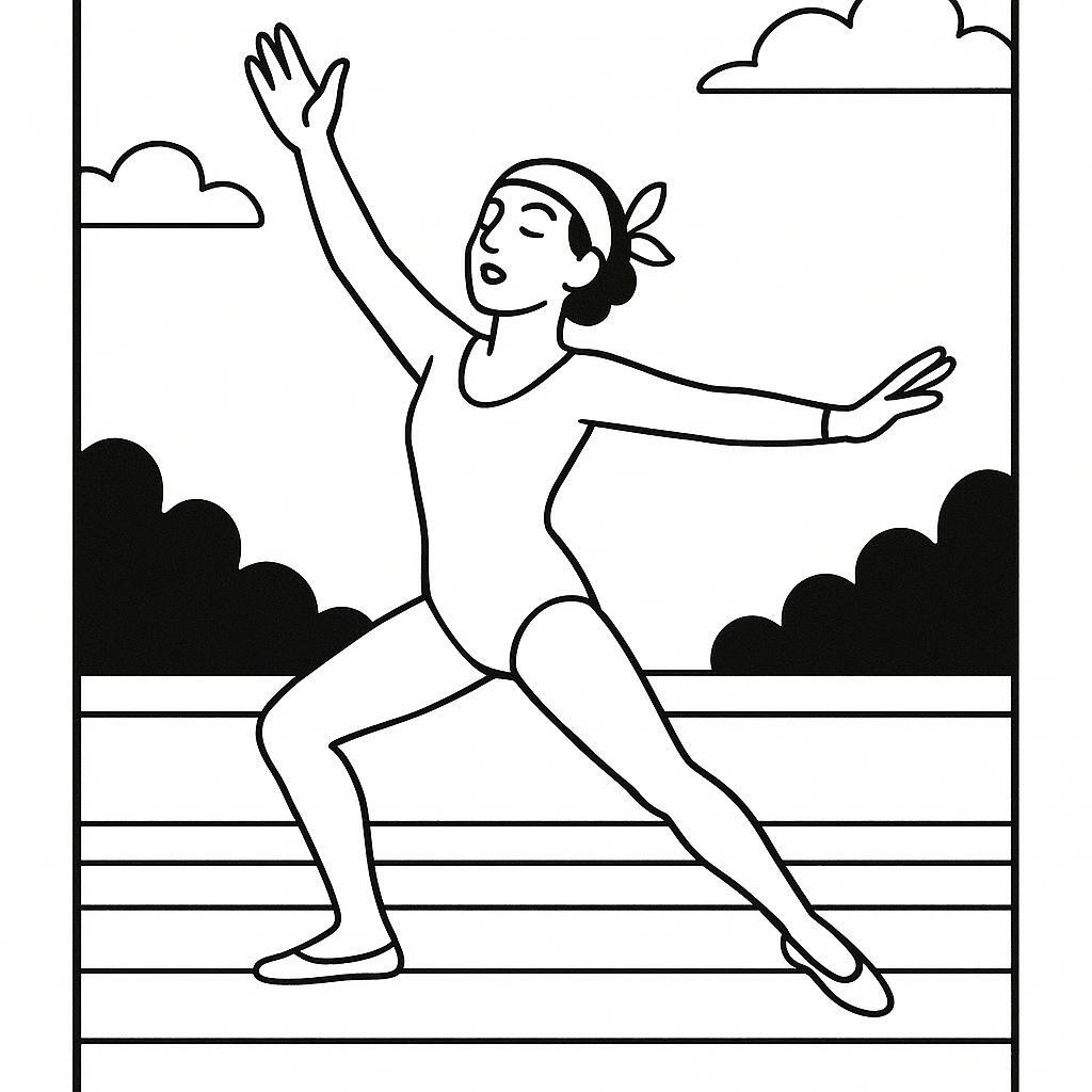 Coloring page of a traditional performer, traditional folk dancer striking a dramatic pose