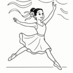 Page à colorier d&rsquo;une jeune ballerine, artiste de flamenco, sautant sur scène
