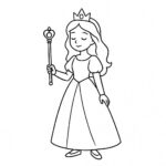 Page de coloriage d&rsquo;une princesse enchantée, douce rêveuse tenant un sceptre