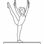 Page à colorier d’une gymnaste féminine, artiste de soie aérienne équilibrant sur une poutre