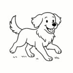 Page de coloriage d&rsquo;un chien Golden Retriever, ami joueur courant dans un parc