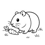 Page à colorier d&rsquo;un cochon d&rsquo;Inde, animal de compagnie joueur reniflant une carotte