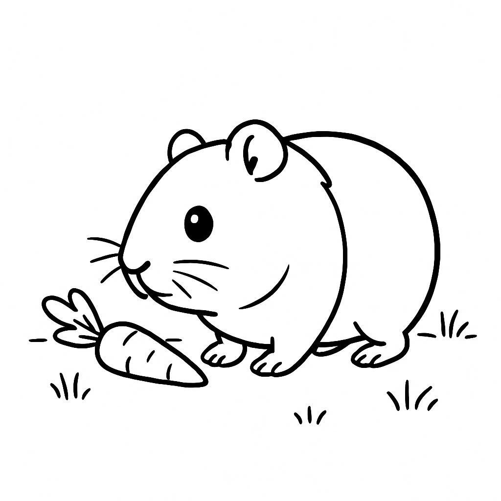 Coloring page of a guinea pig, playful pet sniffing a carrot