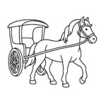Page à colorier d’un cheval, puissant destrier tirant une calèche