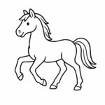 Page à colorier d&rsquo;un cheval, sauteur d&rsquo;obstacles jouant avec d&rsquo;autres chevaux