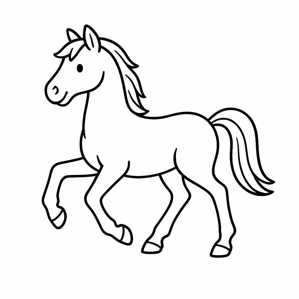 Coloring page of a horse, show jumper playing with other horses