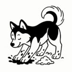 Page à colorier d&rsquo;un chien Husky, brave protecteur creusant un trou