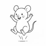 Page à colorier d’un petit rongeur, petite créature curieuse sautillant joyeusement