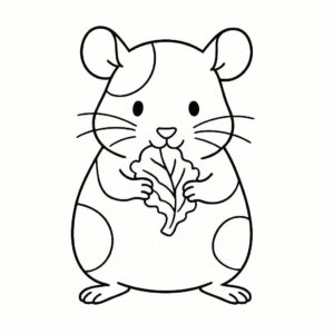 Coloring page of a little rodent, snuggly buddy nibbling on lettuce