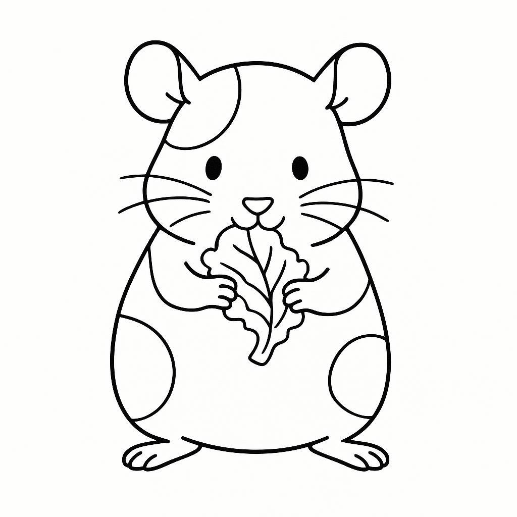 Coloring page of a little rodent, snuggly buddy nibbling on lettuce