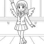 Page de coloriage d&rsquo;un personnage de manga, chorégraphe levant un bras haut