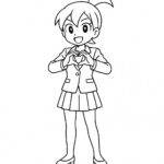 Page de coloriage d’un personnage de manga, leader faisant un cœur avec les mains