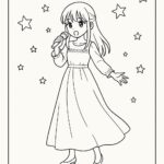 Page de coloriage d&rsquo;un personnage de manga, maknae en train de performer