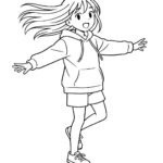 Page de coloriage d&rsquo;un personnage de manga, maknae tournoyant avec les cheveux volants