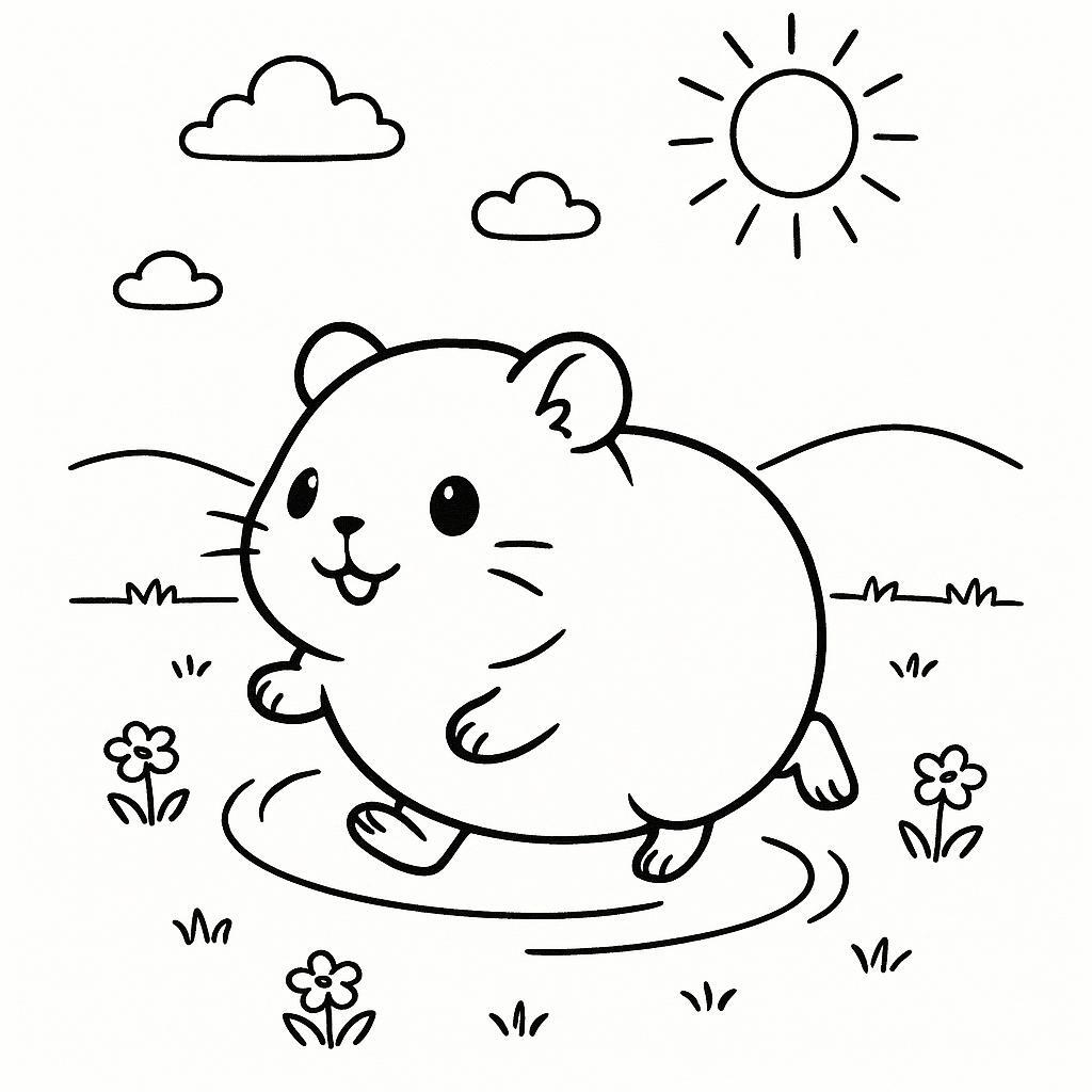 Coloring page of a pet guinea pig, gentle companion running in circles