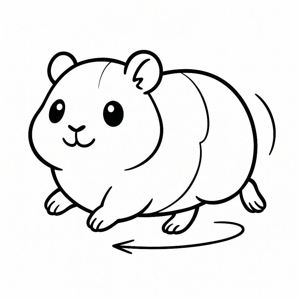 Coloring page of a pet guinea pig, snuggly buddy running in circles