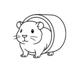 Page de coloriage d&rsquo;un cochon d&rsquo;Inde domestique, petit explorateur jetant un coup d&rsquo;œil depuis un tunnel