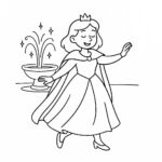 Page à colorier d&rsquo;une princesse, douce souveraine dansant à un bal