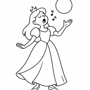Coloring page of a princess, noble protector singing in the moonlight