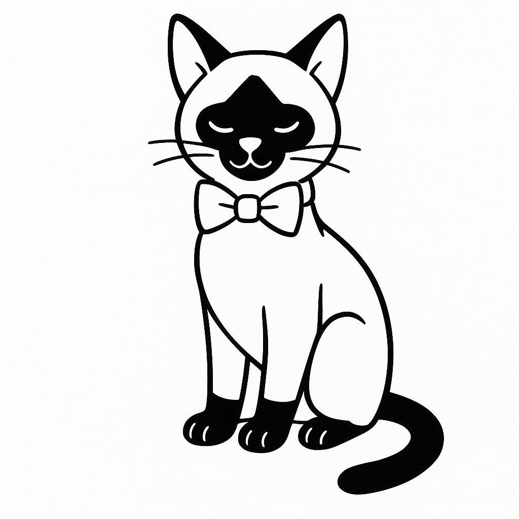Coloring page of a Siamese cat, playful hunter sleeping in a sunbeam
