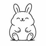 Page à colorier d’un animal écrasé et moelleux, un lapin dodu assis joyeusement