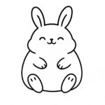 Page à colorier d’un animal écrasé et moelleux, d’un lapin dodu assis joyeusement