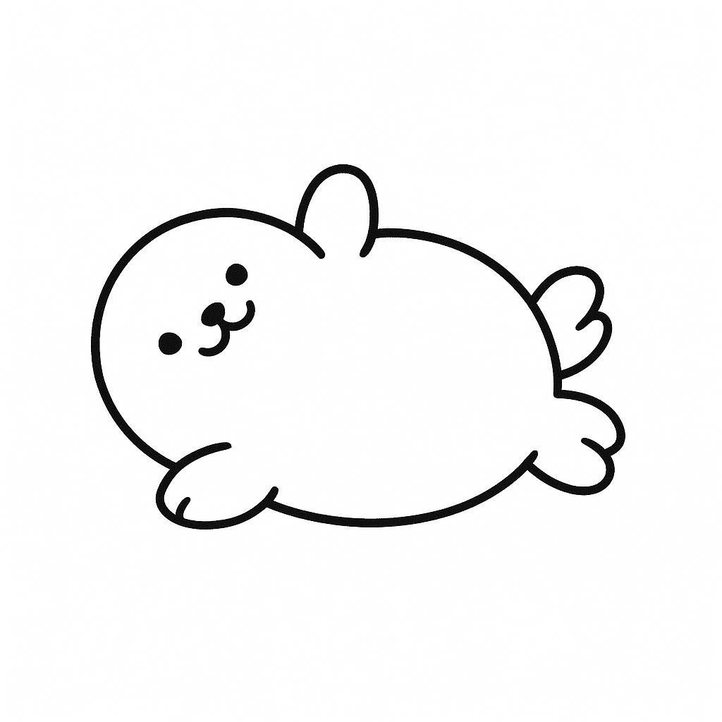 Coloring page of a smoosh squishy animal, puffy seal rolling around