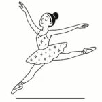 Coloring page of a street dancer, ballet performer leaping across the stage