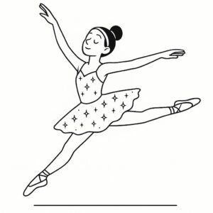 Coloring page of a street dancer, ballet performer leaping across the stage