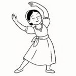 Page à colorier d&rsquo;un danseur de rue, danseur folklorique traditionnel s&rsquo;étirant