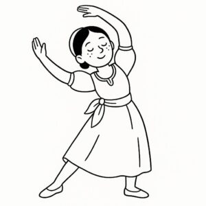 Coloring page of a street dancer, traditional folk dancer stretching