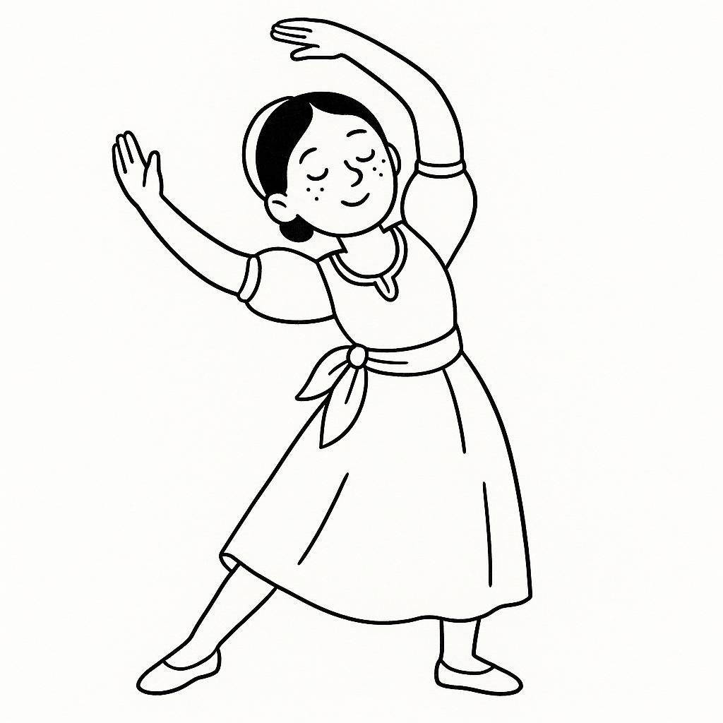 Coloring page of a street dancer, traditional folk dancer stretching