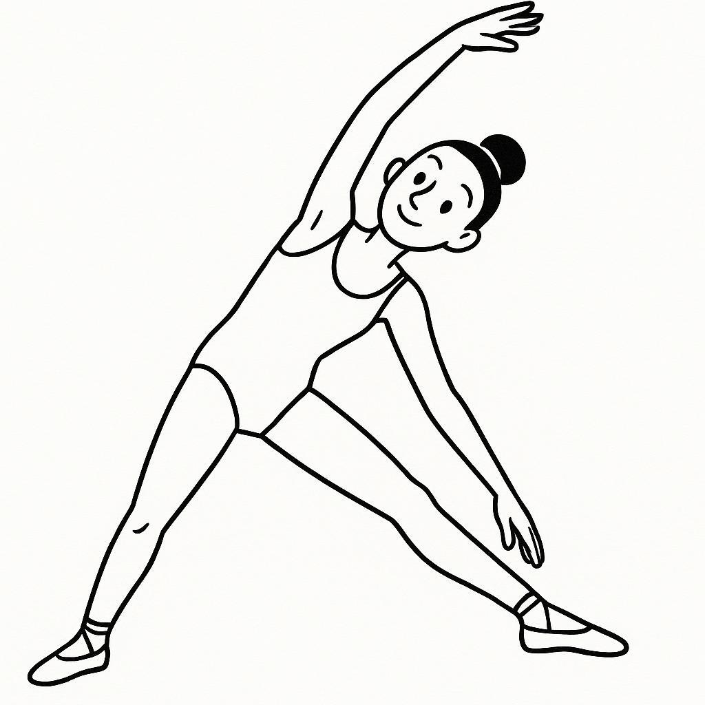 Coloring page of a traditional performer, ballet performer stretching