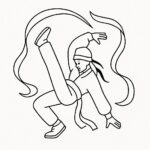 Page de coloriage d&rsquo;un artiste traditionnel, danseur de hip-hop s&rsquo;étirant