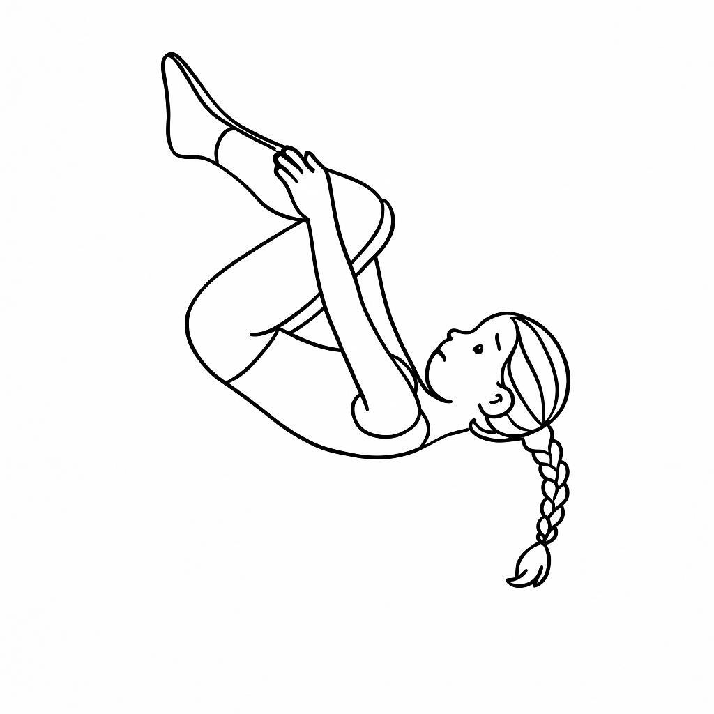 Coloring page of a young athlete, trampoline gymnast doing a flip
