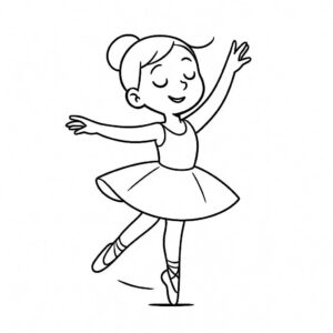 Coloring page of a young ballerina, contemporary dancer spinning gracefully
