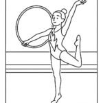 Page à colorier d&rsquo;un acrobate, gymnaste rythmique posant avec un cerceau